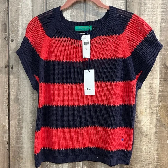 NWT Clare V. Red and blue knit top, M - Picture 5 of 12
